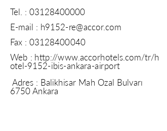 bis Ankara Airport Hotel iletiim bilgileri